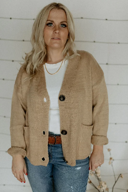 The Ashley Button Cardigan - Latte Rayon Fabric Velvet Fabric Corduroy Fabric