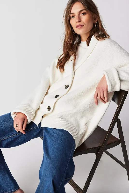 The Chamomile Cardigan by Free People - Ivory Zippered Buttoned Snapped
