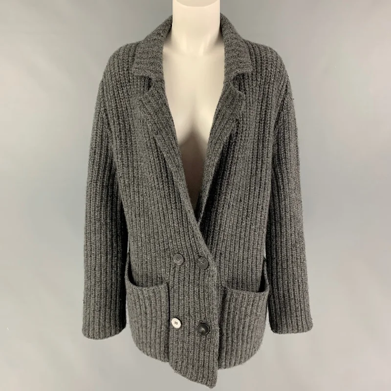 THE ROW Size XS Grey Cashmere Silk Double Breasted Oversized Cardigan Stylish Fashionable Trendy THE ROW Size XS Grey Cashmere Silk Double Breasted Oversized Cardigan Stylish Fashionable Trendy