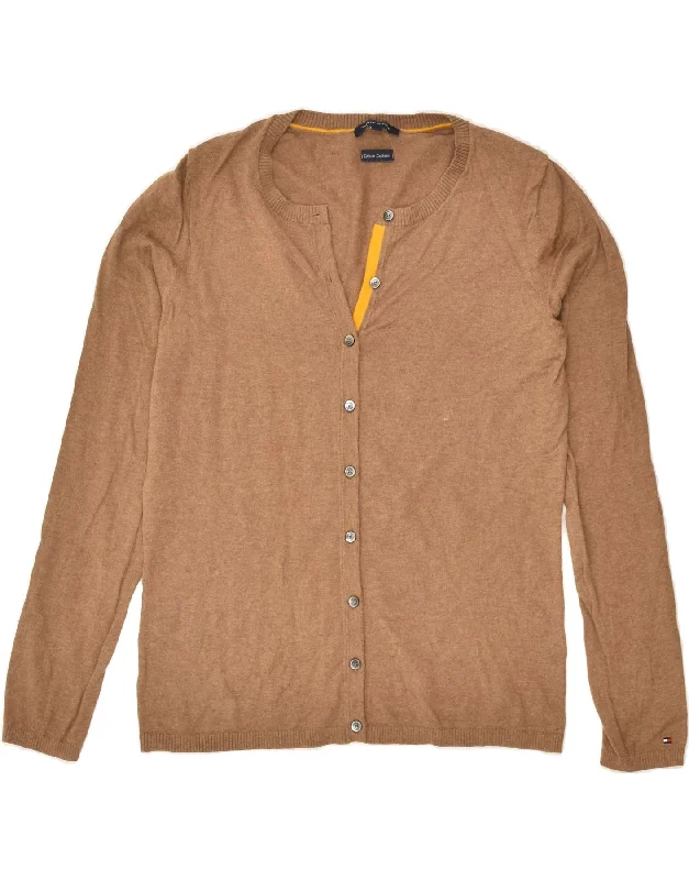 TOMMY HILFIGER Womens Cardigan Sweater UK 14 Large Brown Cotton Fleece Cardigan Nylon Polyester TOMMY HILFIGER Womens Cardigan Sweater UK 14 Large Brown Cotton Fleece Cardigan Nylon Polyester