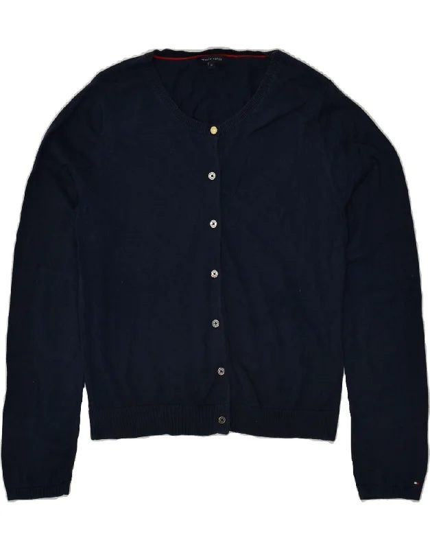 TOMMY HILFIGER Womens Graphic Cardigan Sweater UK 12 Medium Navy Blue Casual Formal Business