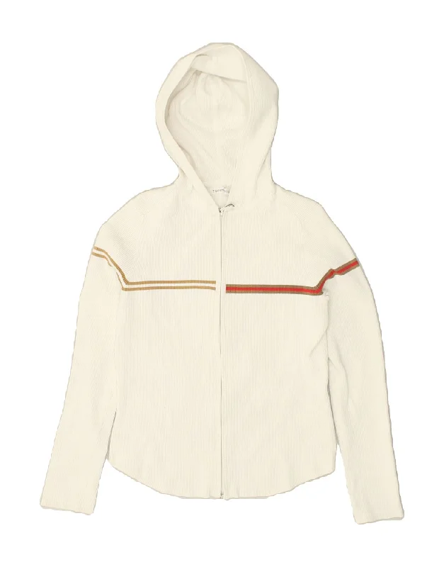 TOMMY HILFIGER Womens Hooded Cardigan Sweater UK 10 Small White Hooded Caped Shawl Collar