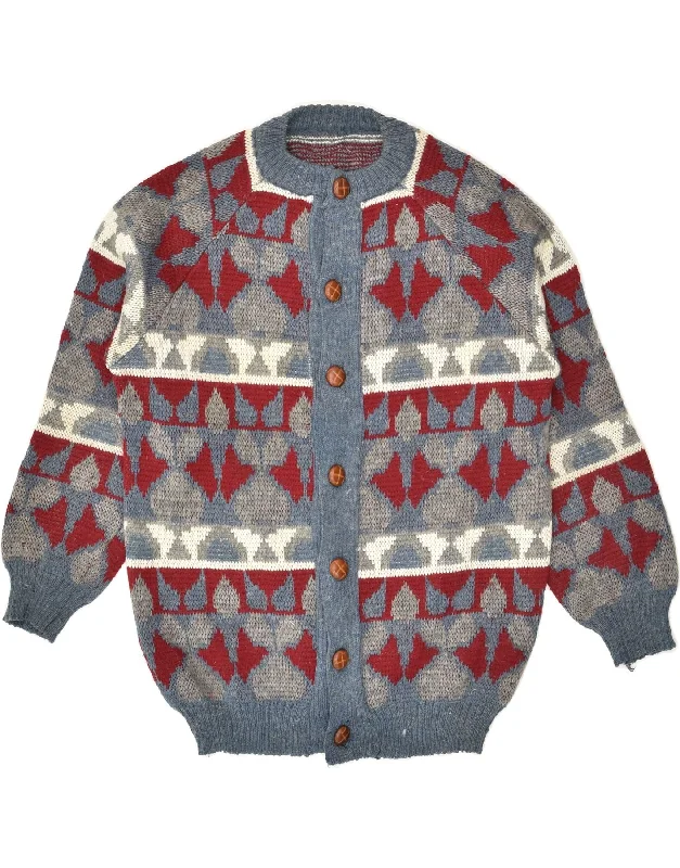 VINTAGE Womens Abstract Pattern Cardigan Sweater UK 18 XL Blue Geometric Glossy Satin Silk VINTAGE Womens Abstract Pattern Cardigan Sweater UK 18 XL Blue Geometric Glossy Satin Silk