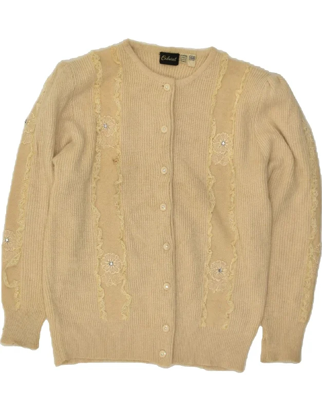 VINTAGE Womens Cardigan Sweater EU 44 XL Beige Lambswool Neon metallic Matte