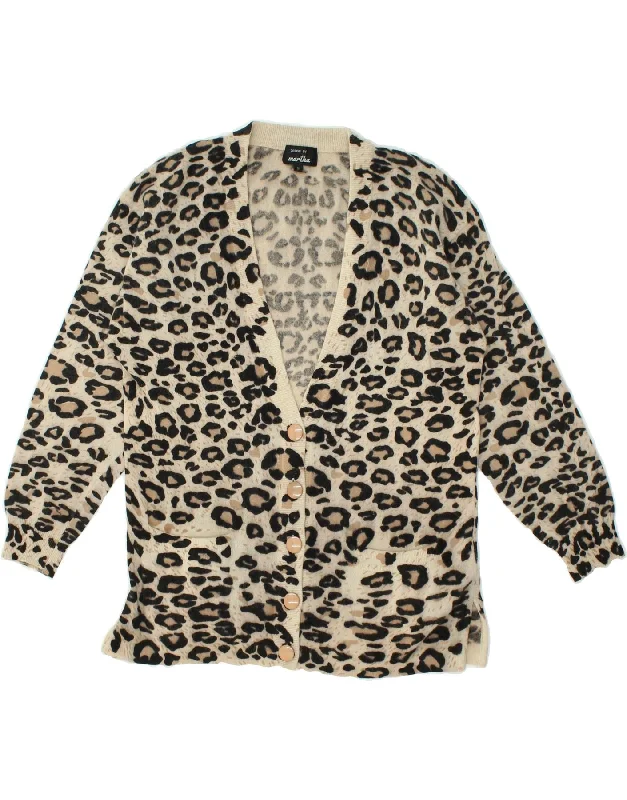 VINTAGE Womens Cardigan Sweater UK 10 Small Beige Animal Print Lambswool Cotton Fabric Linen Fabric Terry Fabric