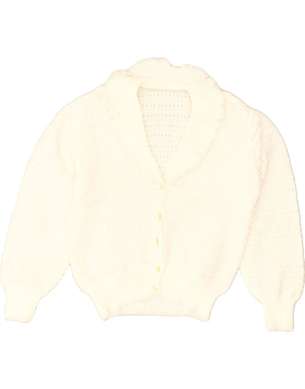 VINTAGE Womens Cardigan Sweater UK 12 Medium Beige Elasticated Padded Insulated