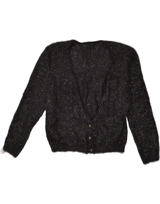 VINTAGE Womens Cardigan Sweater UK 12 Medium Black Flecked Hooded Cardigan Collared Cardigan Shawl Collar VINTAGE Womens Cardigan Sweater UK 12 Medium Black Flecked Hooded Cardigan Collared Cardigan Shawl Collar