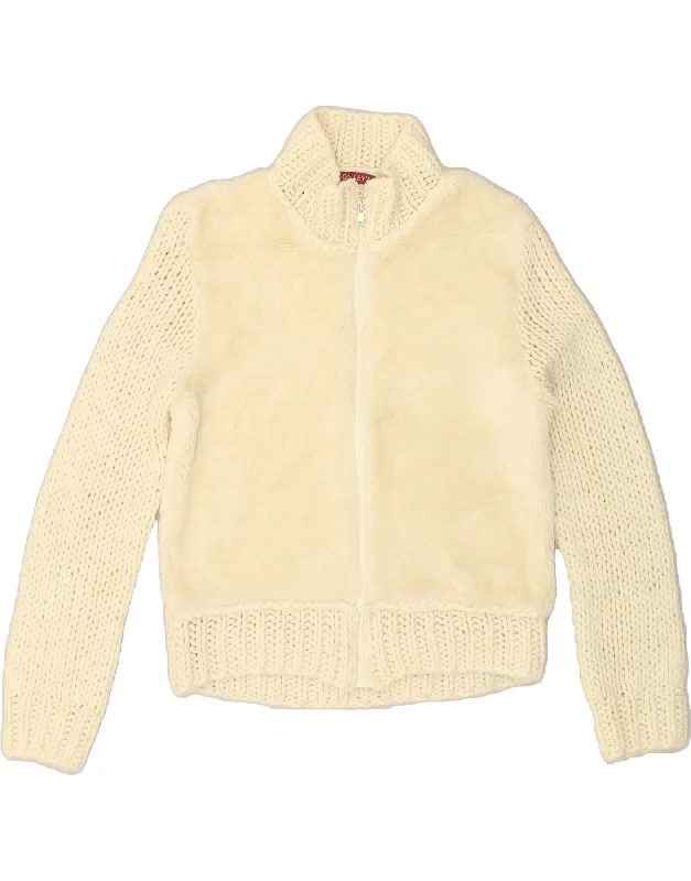 VINTAGE Womens Cardigan Sweater UK 14 Large Beige Wool Layered Multi-layer Single Layer