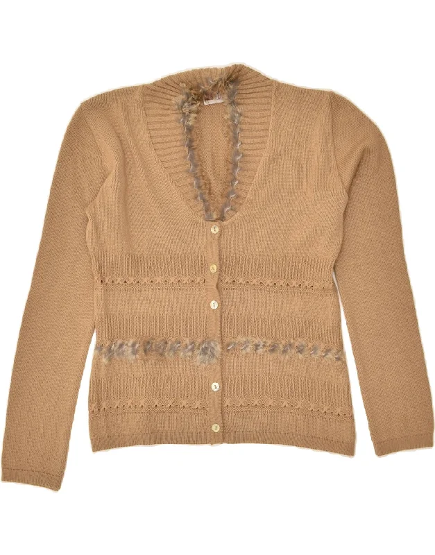VINTAGE Womens Cardigan Sweater UK 14 Large Brown Cashmere Blend Cotton Blend Poly Blend VINTAGE Womens Cardigan Sweater UK 14 Large Brown Cashmere Blend Cotton Blend Poly Blend