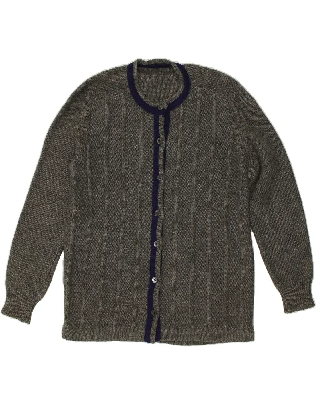VINTAGE Womens Cardigan Sweater UK 14 Large Grey Beaded Cardigan Sequined Faux Fur