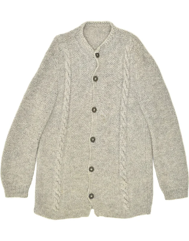 VINTAGE Womens Cardigan Sweater UK 14 Large Grey Houndstooth Herringbone Solid
