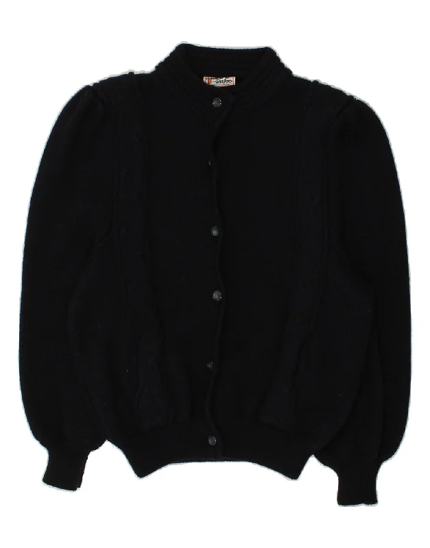 VINTAGE Womens Cardigan Sweater UK 14 Large Navy Blue Wool Casual Formal Business