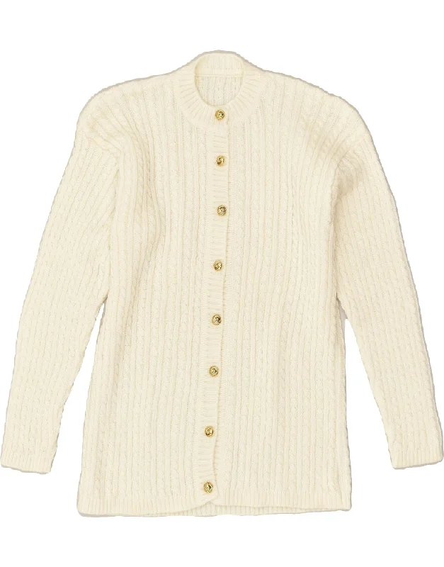 VINTAGE Womens Cardigan Sweater UK 14 Large Off White Modern Contemporary chic