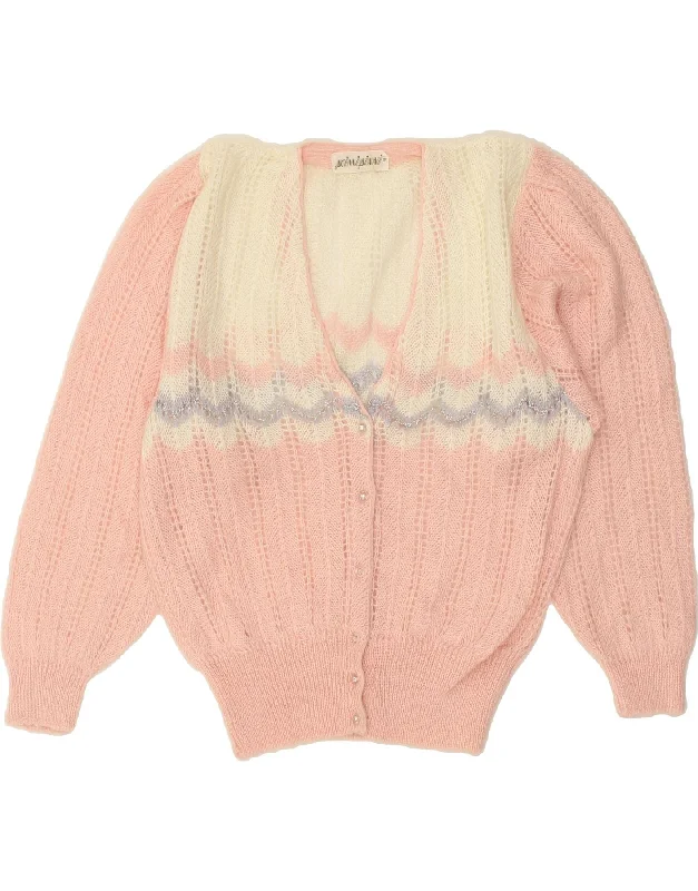 VINTAGE Womens Cardigan Sweater UK 14 Large Pink Colourblock Patchwork Embroidered Appliqued VINTAGE Womens Cardigan Sweater UK 14 Large Pink Colourblock Patchwork Embroidered Appliqued