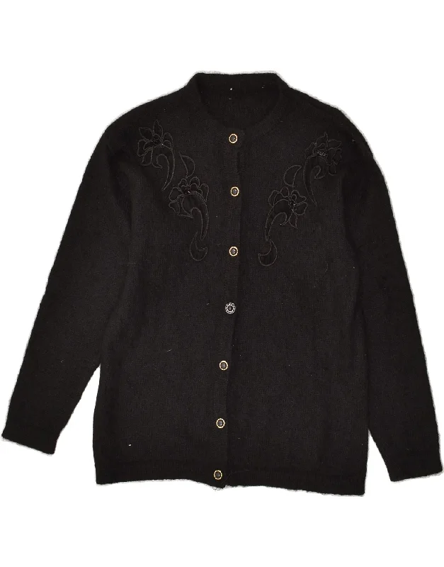 VINTAGE Womens Cardigan Sweater UK 14 Medium Black Floral Cable Knit Ribbed Knit Lace Knit VINTAGE Womens Cardigan Sweater UK 14 Medium Black Floral Cable Knit Ribbed Knit Lace Knit