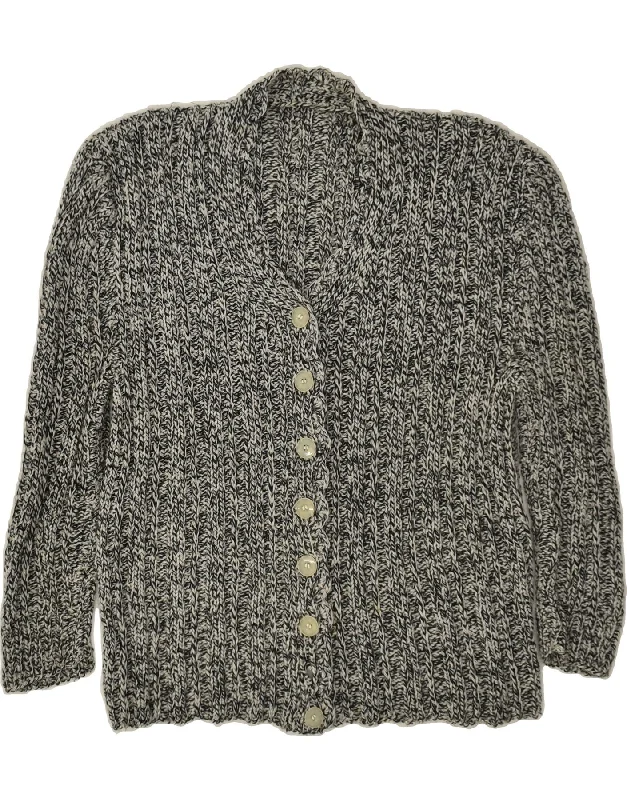 VINTAGE Womens Cardigan Sweater UK 14 Medium Grey Herringbone Houndstooth Plaid