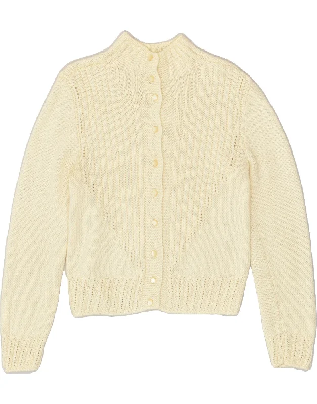 VINTAGE Womens Cardigan Sweater UK 14 Medium Off White Handmade Hand-knitted Hand-woven VINTAGE Womens Cardigan Sweater UK 14 Medium Off White Handmade Hand-knitted Hand-woven