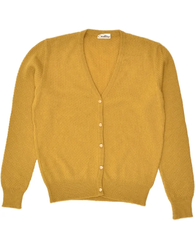 VINTAGE Womens Cardigan Sweater UK 14 Medium Yellow Thin Thick Dense
