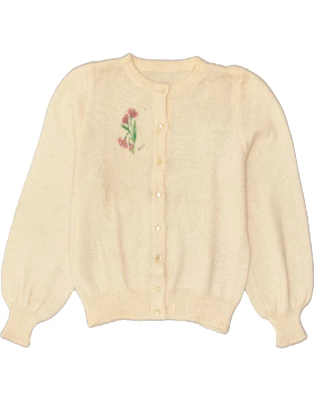 VINTAGE Womens Cardigan Sweater UK 16 Large Beige Floral Zippered Front Buttoned Front Snap Front VINTAGE Womens Cardigan Sweater UK 16 Large Beige Floral Zippered Front Buttoned Front Snap Front