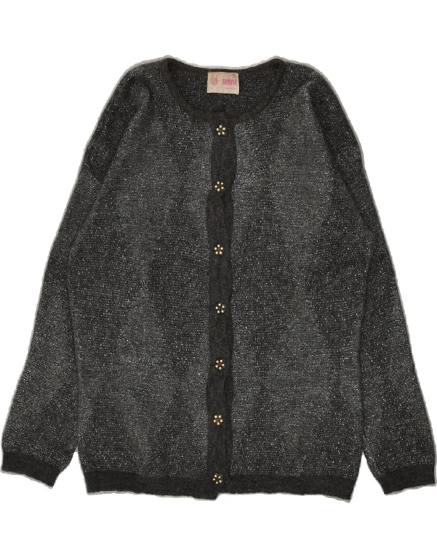 VINTAGE Womens Cardigan Sweater UK 16 Large Grey Argyle/Diamond Zippered Buttoned Snapped