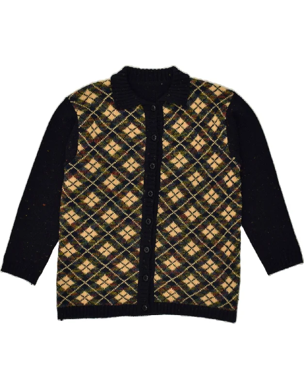 VINTAGE Womens Cardigan Sweater UK 16 Large Navy Blue Flecked Collared Crew Neck Turtle Neck