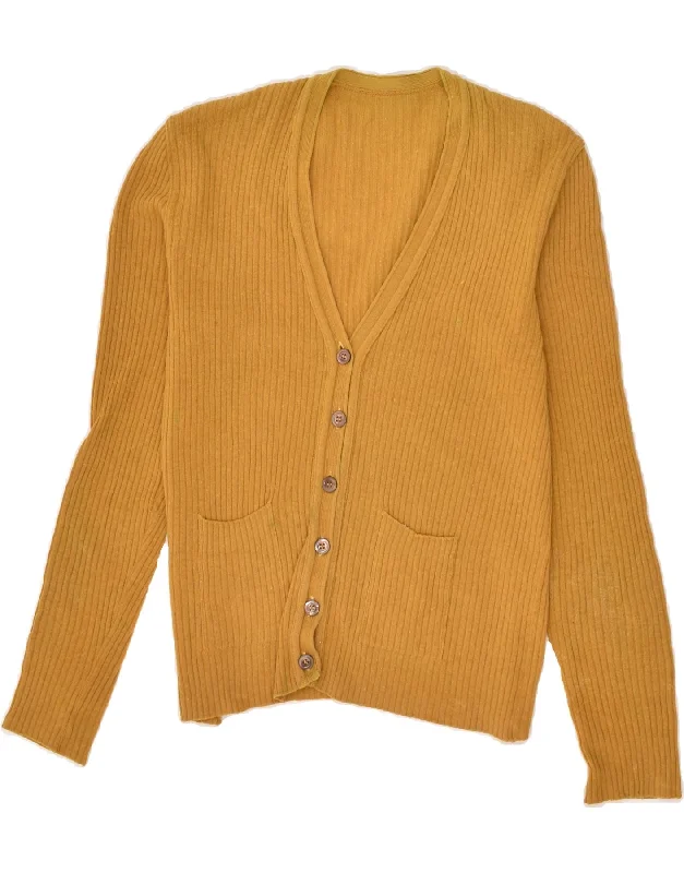 VINTAGE Womens Cardigan Sweater UK 16 Large Orange Lace Blend Ribbed Blend Corduroy Blend