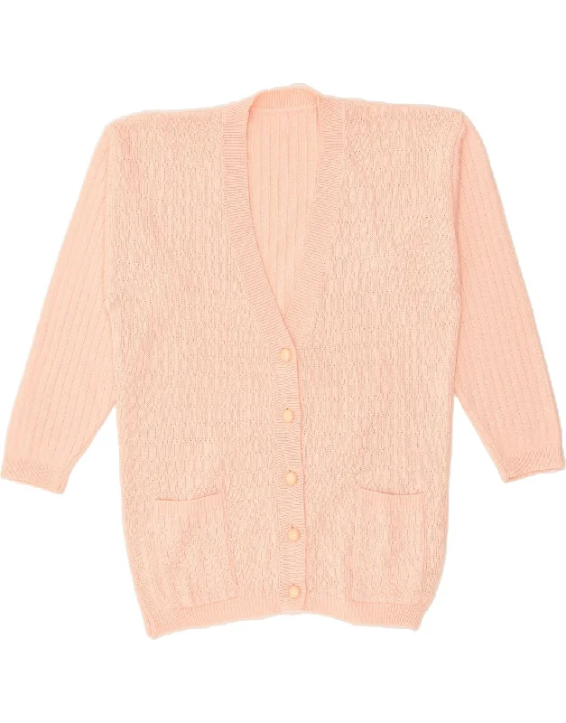 VINTAGE Womens Cardigan Sweater UK 16 Large Pink Cotton Real Fur Shearling Chenille