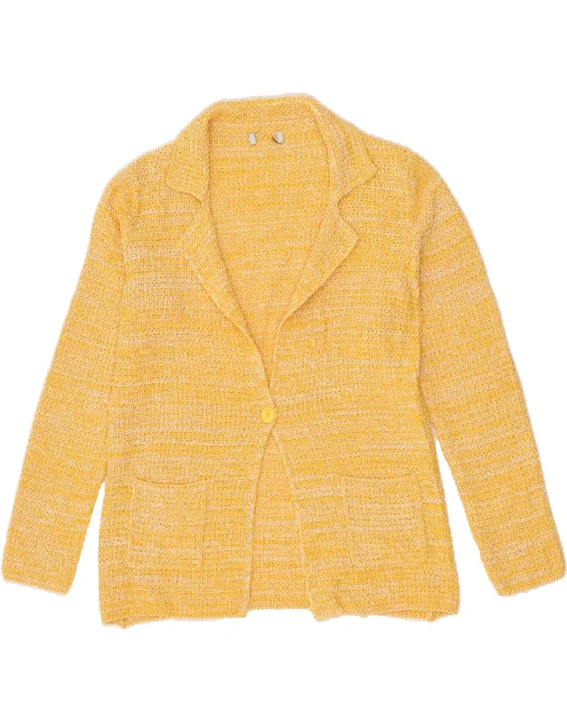 VINTAGE Womens Cardigan Sweater UK 16 Large Yellow Cotton Seamless Knitted Crochet