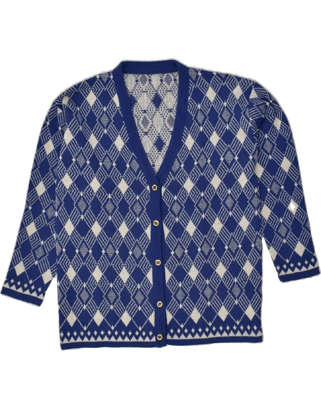 VINTAGE Womens Cardigan Sweater UK 18 XL Blue Argyle/Diamond Embroidered Appliqued Beaded VINTAGE Womens Cardigan Sweater UK 18 XL Blue Argyle/Diamond Embroidered Appliqued Beaded