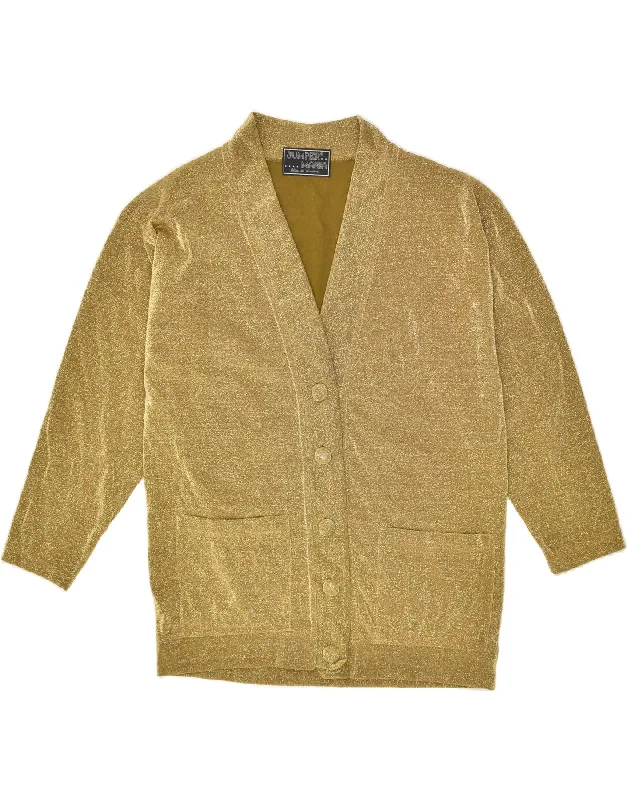 VINTAGE Womens Cardigan Sweater UK 18 XL Gold Plaid Cardigan Polka Dot Checkered