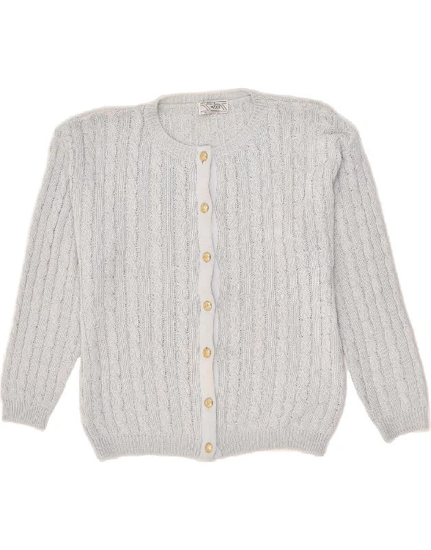 VINTAGE Womens Cardigan Sweater UK 18 XL Grey Cotton Mesh Blend Leather Blend Suede Blend