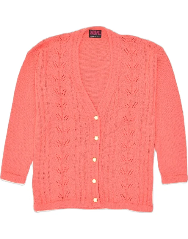 VINTAGE Womens Cardigan Sweater UK 18 XL Pink Asymmetrical,ymmetric Pencil Cardigan