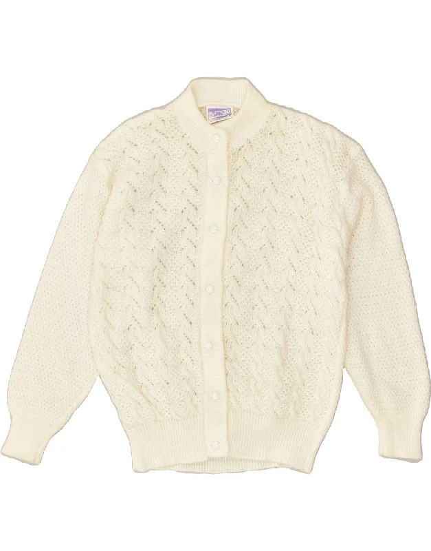 VINTAGE Womens Cardigan Sweater UK 2 2XS White Acrylic Iron Safe Non-Iron Wrinkle Free VINTAGE Womens Cardigan Sweater UK 2 2XS White Acrylic Iron Safe Non-Iron Wrinkle Free