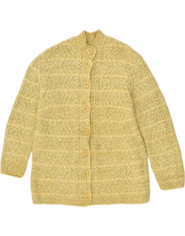 VINTAGE Womens Cardigan Sweater UK 20 2XL Yellow Elasticated Padded Insulated