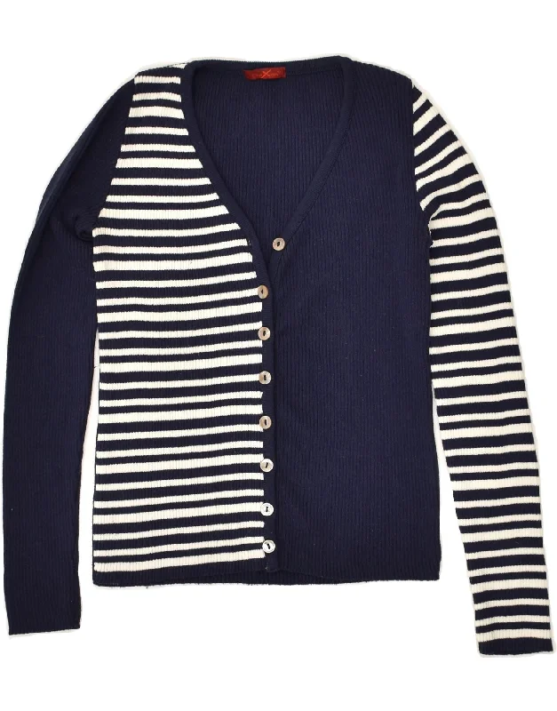 VINTAGE Womens Cardigan Sweater UK 8 Small Navy Blue Striped Cotton Terry Blend Velvet Blend Canvas Blend VINTAGE Womens Cardigan Sweater UK 8 Small Navy Blue Striped Cotton Terry Blend Velvet Blend Canvas Blend