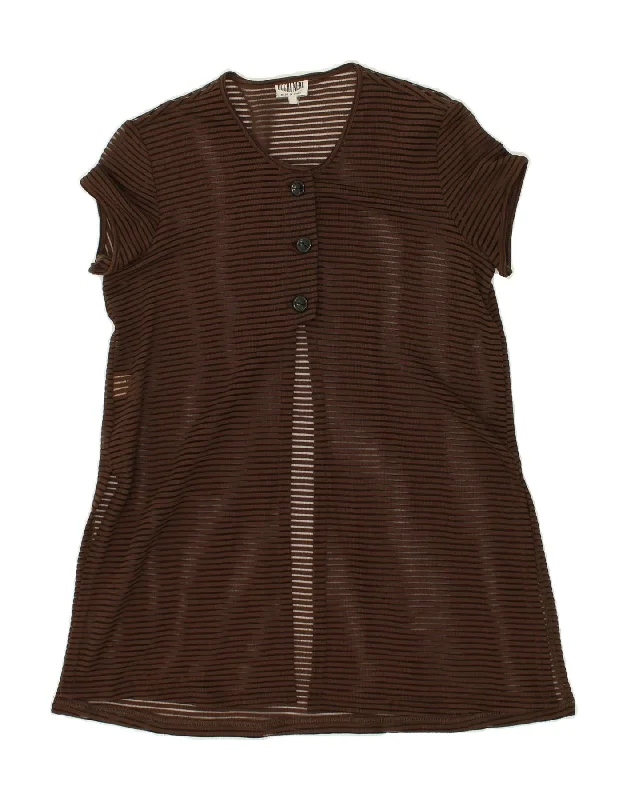 VINTAGE Womens Cardigan Top UK 10 Small Brown Striped Polyamide Fitted Loose Oversized VINTAGE Womens Cardigan Top UK 10 Small Brown Striped Polyamide Fitted Loose Oversized