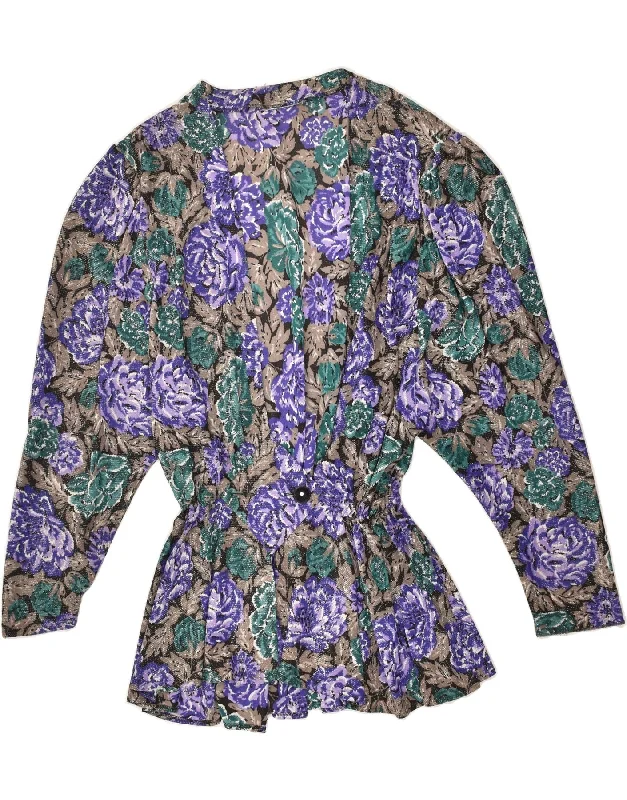 VINTAGE Womens Cardigan Top UK 14 Large Purple Floral Solid Color Striped Floral Print VINTAGE Womens Cardigan Top UK 14 Large Purple Floral Solid Color Striped Floral Print