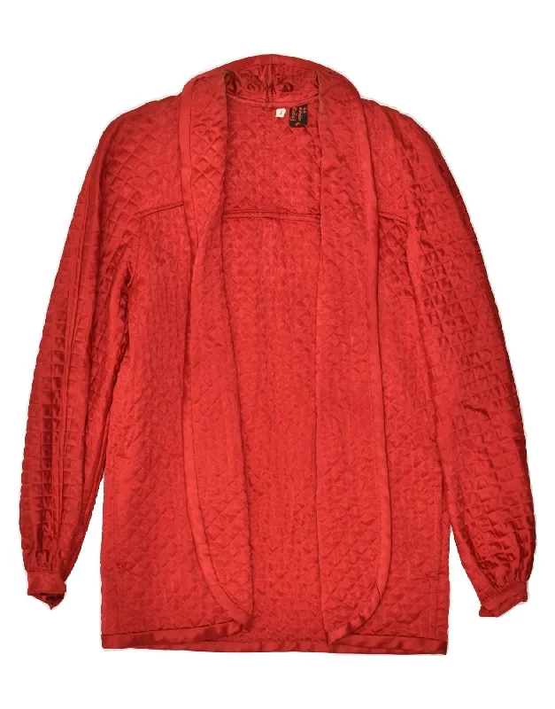 VINTAGE Womens Cardigan Top UK 14 Large Red Silk Blend Satin Velvet