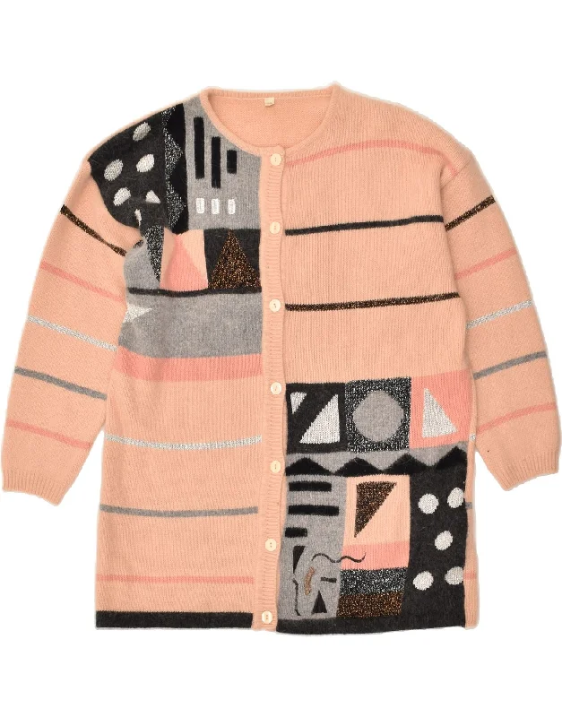 VINTAGE Womens Graphic Cardigan Sweater EU 40 Medium Beige Geometric Stretchy Elastic Breathable VINTAGE Womens Graphic Cardigan Sweater EU 40 Medium Beige Geometric Stretchy Elastic Breathable