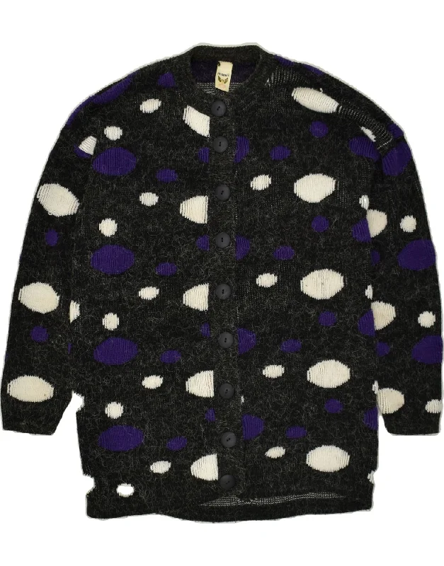 VINTAGE Womens Longline Cardigan Sweater UK 22 3XL Grey Spotted Acrylic Terry Blend Velvet Blend Canvas Blend