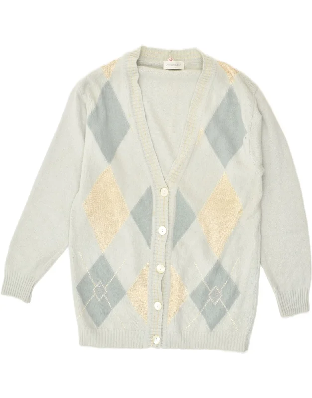 VINTAGE Womens Loose Fit Cardigan Sweater IT 42 Medium Blue Argyle/Diamond Soft Cozy Warm VINTAGE Womens Loose Fit Cardigan Sweater IT 42 Medium Blue Argyle/Diamond Soft Cozy Warm