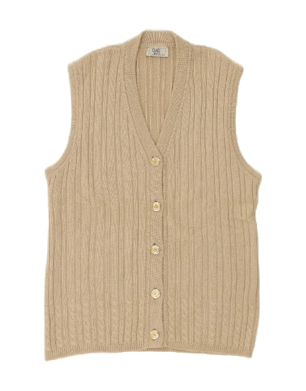 VINTAGE Womens Sleeveless Cardigan Sweater UK 14 Large Beige Wool Hooded Caped Shawl Collar VINTAGE Womens Sleeveless Cardigan Sweater UK 14 Large Beige Wool Hooded Caped Shawl Collar