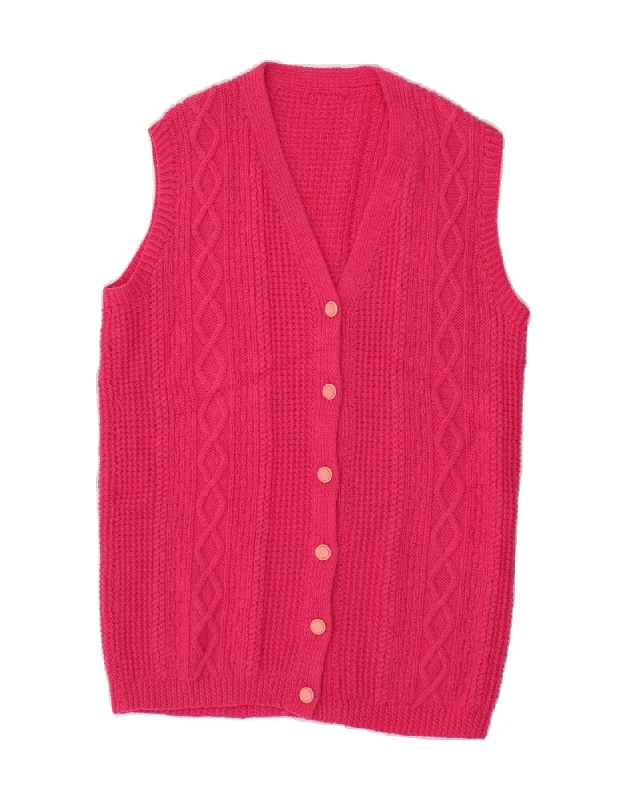 VINTAGE Womens Sleeveless Cardigan Sweater UK 14 Large Pink Crew Neck V-Neck Turtle Neck VINTAGE Womens Sleeveless Cardigan Sweater UK 14 Large Pink Crew Neck V-Neck Turtle Neck