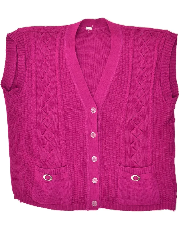 VINTAGE Womens Sleeveless Cardigan Sweater UK 16 Large Pink Real Fur Shearling Chenille VINTAGE Womens Sleeveless Cardigan Sweater UK 16 Large Pink Real Fur Shearling Chenille