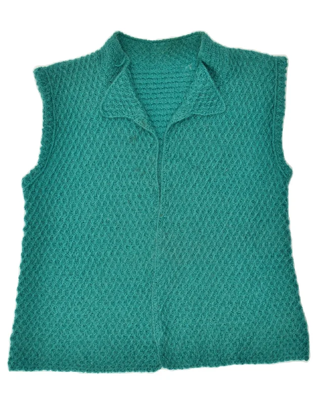 VINTAGE Womens Sleeveless Cardigan Sweater UK 20 2XL Blue Sequined Glittery Shiny