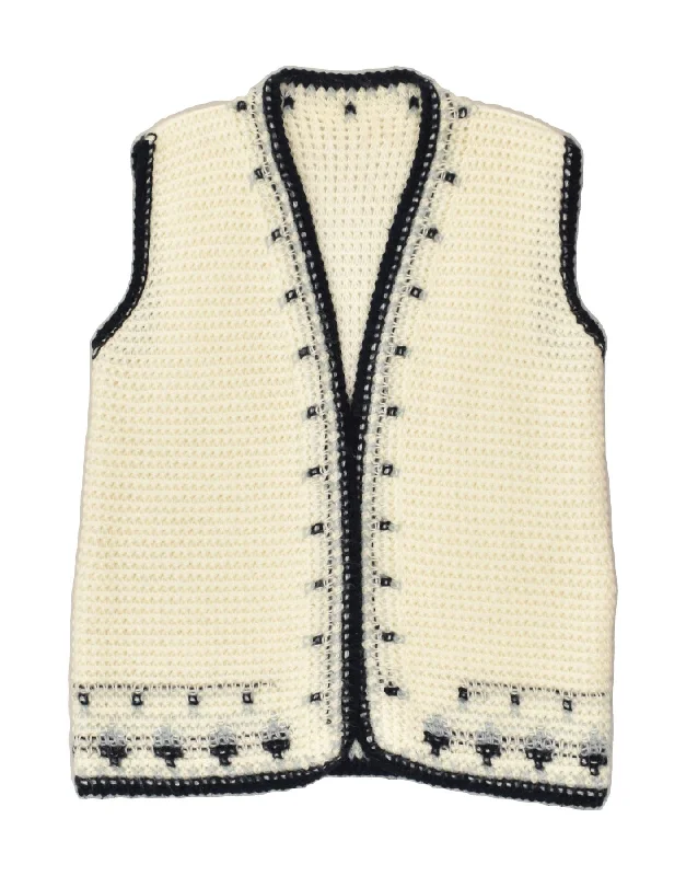 VINTAGE Womens Sleeveless Cardigan Sweater UK 20 2XL Off White Handmade Hand-knitted Hand-woven VINTAGE Womens Sleeveless Cardigan Sweater UK 20 2XL Off White Handmade Hand-knitted Hand-woven