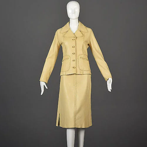 1970s North Beach Leather Skirt Suit with a Whipstitch Blazer Women's Leather Blazer