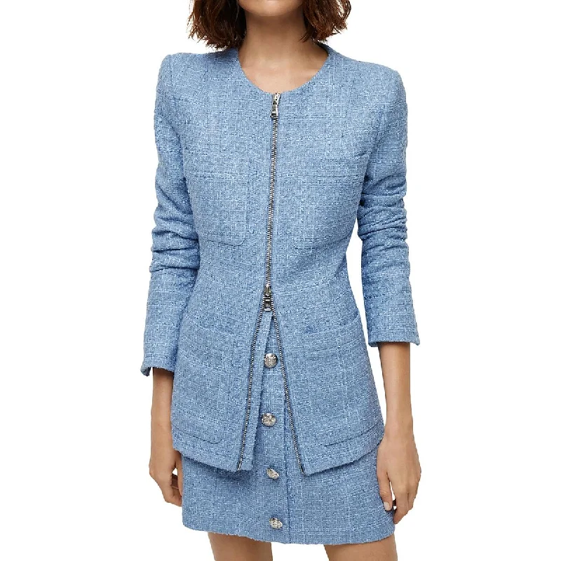 Agni Dickey Womens Tweed Suit Separate Collarless Blazer Women's Fashion Blazer