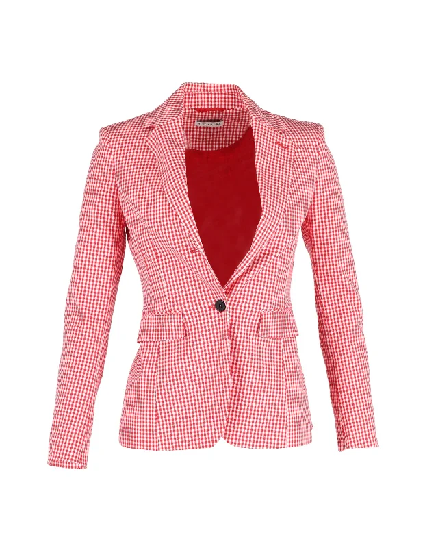 Altuzarra Gingham Blazer in Red Cotton Linen Women's Suit