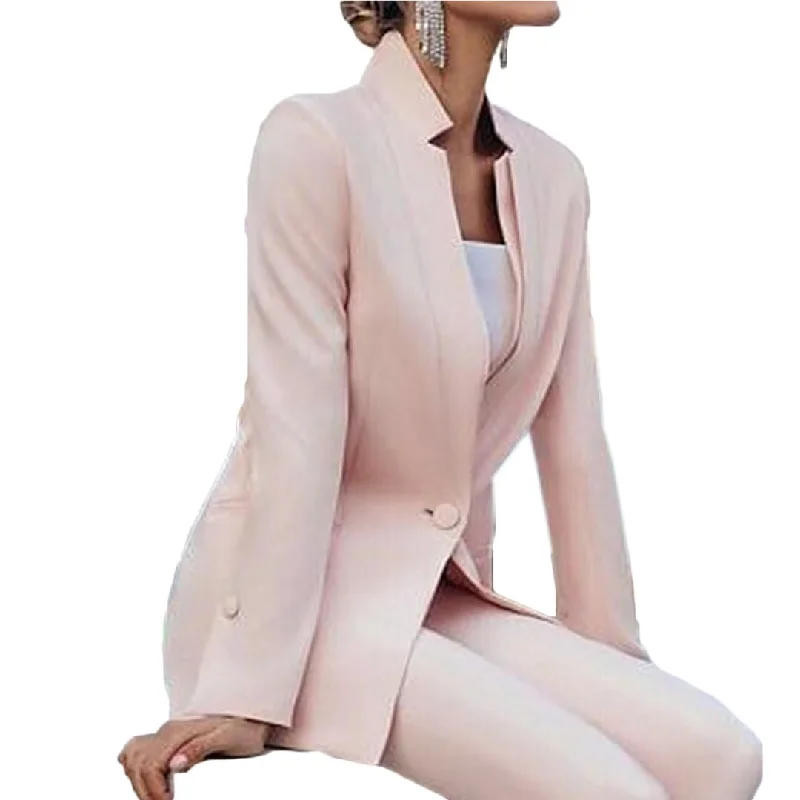 Blush Pink Women Pants Suits Mother of the Bride Tuxedos Long Sleeve Work Coat Blazer Office Lady 2 Pieces Women's Business Blazer Blush Pink Women Pants Suits Mother of the Bride Tuxedos Long Sleeve Work Coat Blazer Office Lady 2 Pieces Women's Business Blazer